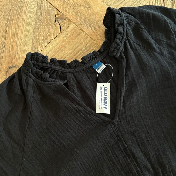 Old Navy SS Demi Swing Dress Black Jack Cotton Gauze Ruffle V-Neck Small NWT - Picture 2 of 12